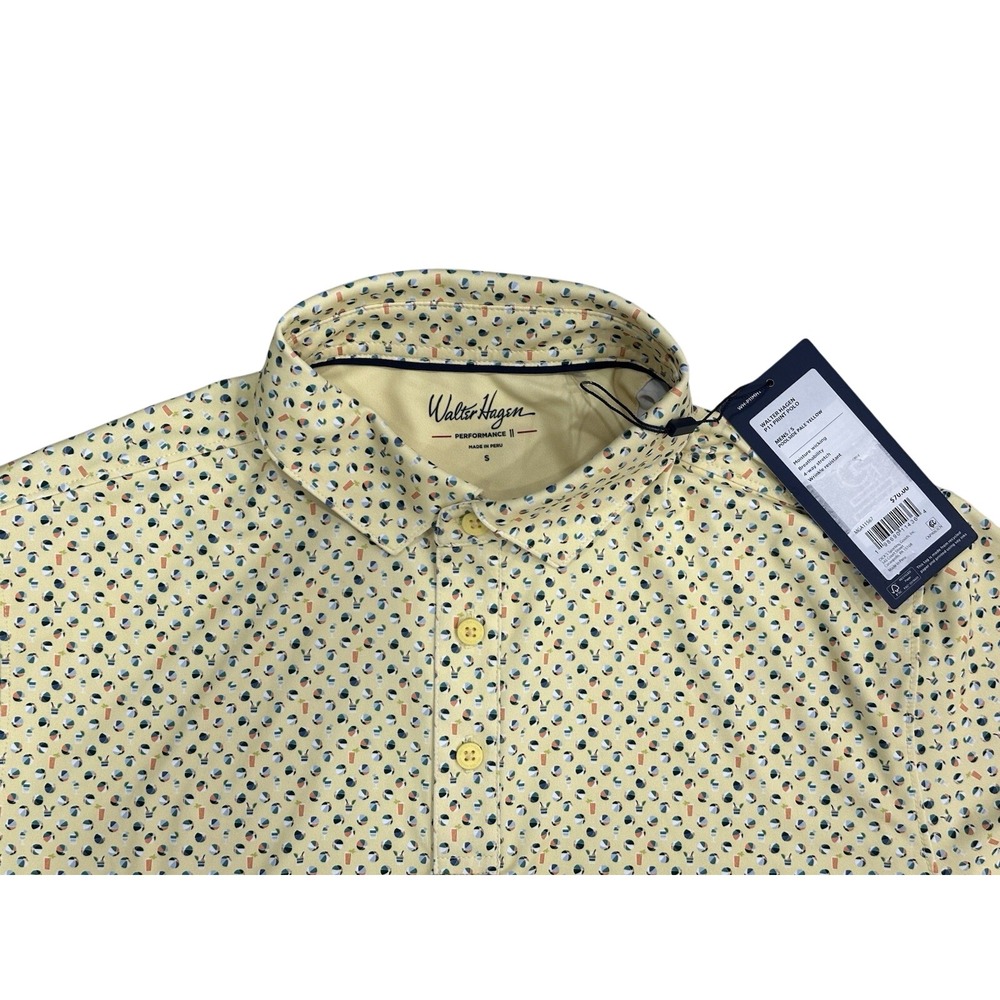 Walter Hagen Performance 11 Poolside Pale Yellow Print Polo Golf Stretch Mens S - Picture 4 of 10